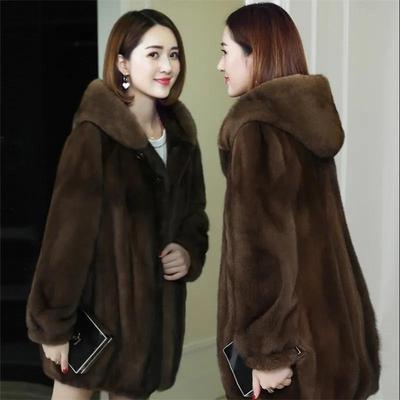 New Imitation Fur Coat Women's 2 Winter Mink Women's Clothing Medium and Long Hooded Mink Coat