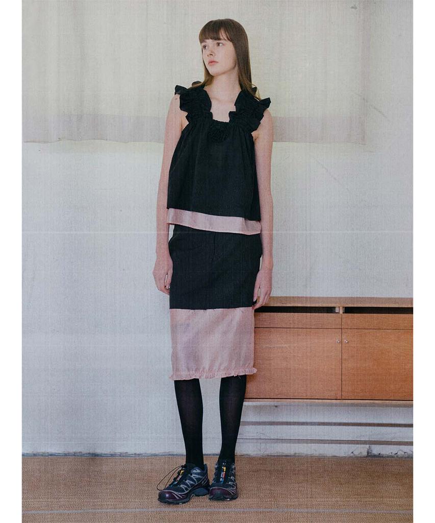 Partimento Woman Double Waist Layered Midi Skirt_Black