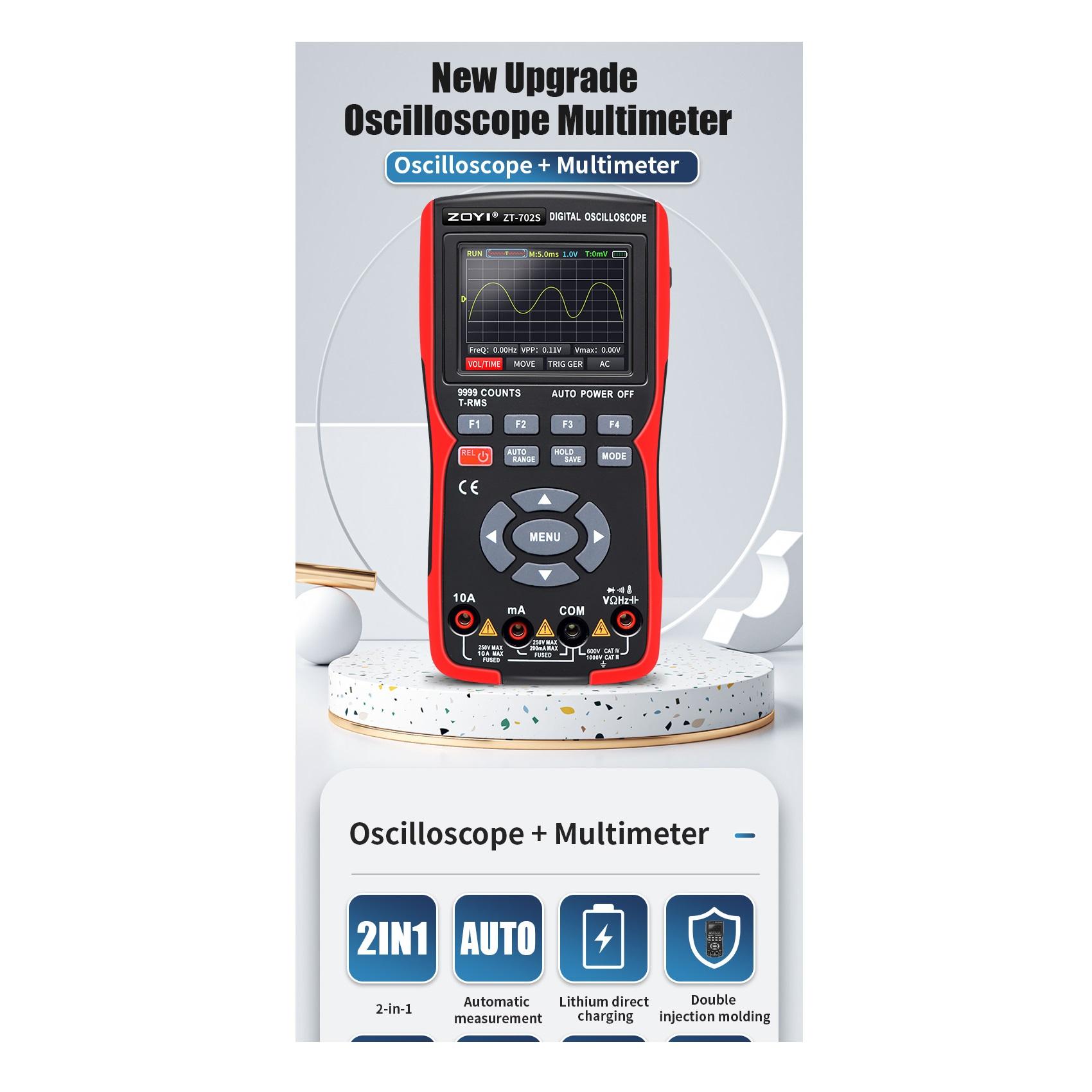 

ZOYI ZT702S Цифровий мультиметр Auto True RMS Tranistor Probe Multimetro Meter 48M/S 10MHZ PC Waveform Storage Data Oscilloscop