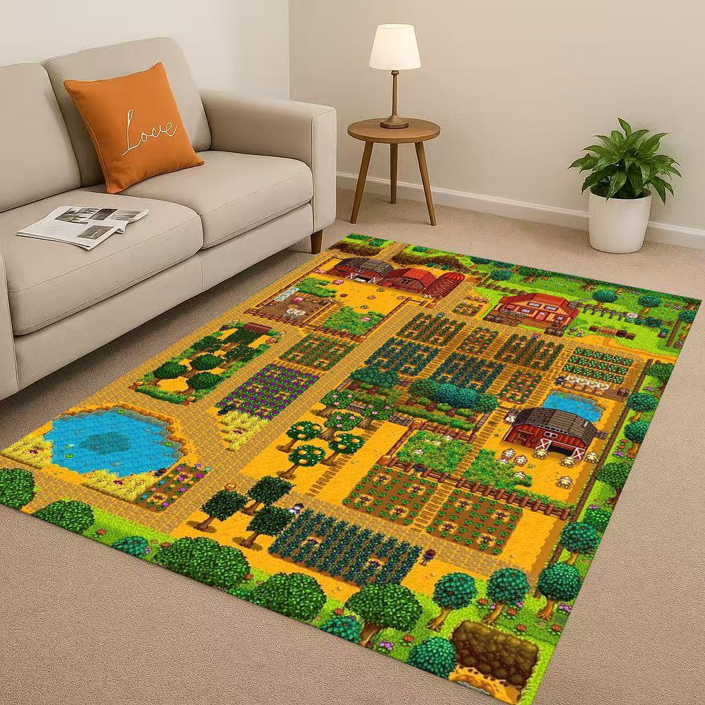 Retro Pixel Game Stardew Valley Farm Map Living Room Non-Slip Area Rug Soft Carpet for Bedroom Playroom Sofa,Home Decor Doormat