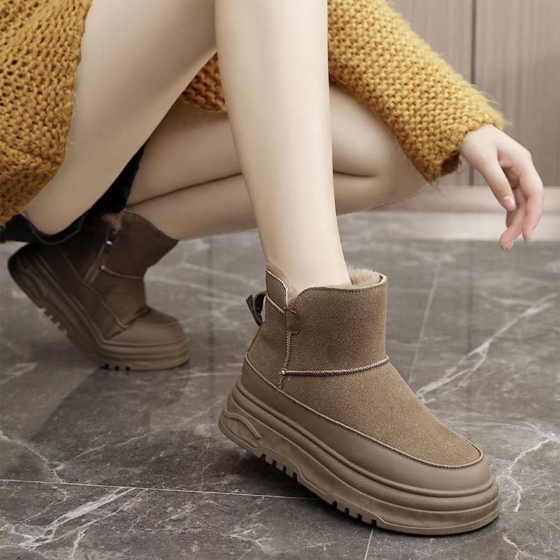 Autumn and Winter High Top Shoes for Women, Solid Color Snow Cotton Shoes, Sports and Leisure with Plush Cotton Thick Soled Shoes
