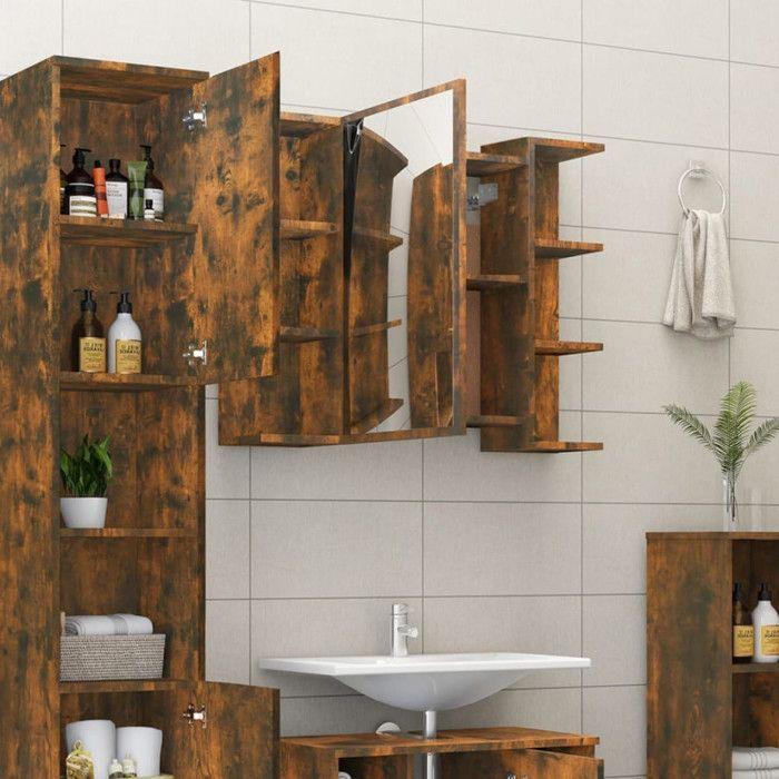 VidaXL Bathroom Mirror Cabinet Smoked Oak 80x20.5x64 Cm Wood 815522