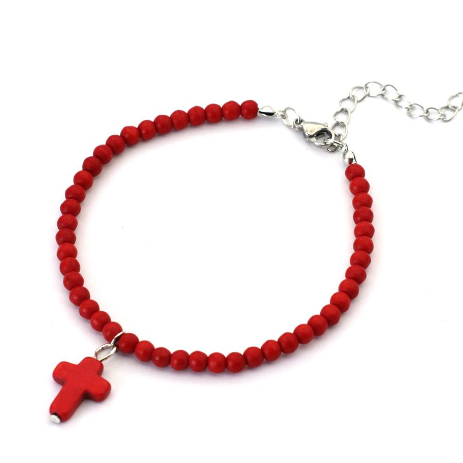Bohemia Women Anklet Natural Red White Blue Howlite Stone Cross Foot Chain Adjustable Summer Beach Surfing Casual Accessories