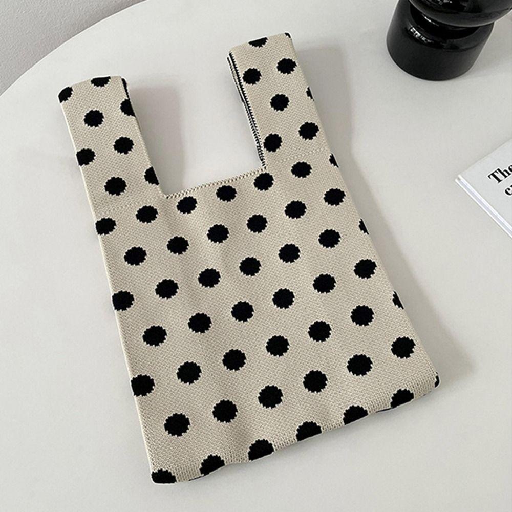Women Girls Wave Point Knot Tote Bag Wrist Bag Knit Handbag Shopping Bags