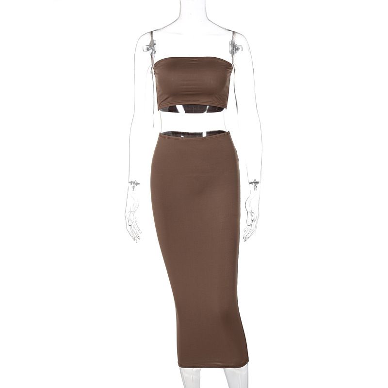 Sexy Strapless and Hip Hugging Skirt Set Sexy Tube Top Bodycon Dress Suit