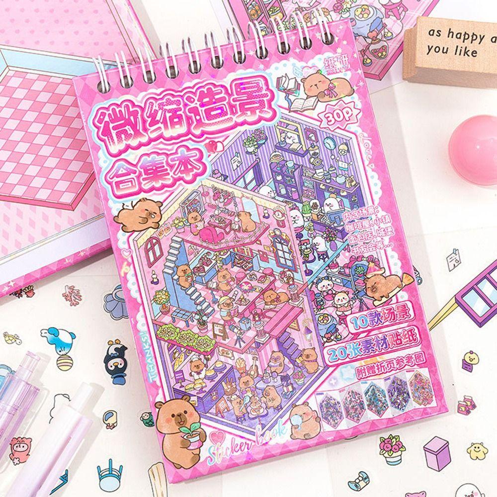 10 in 1 Landscape Sticker Book Capybara Miniature Scene Scrapbook Kit Girl