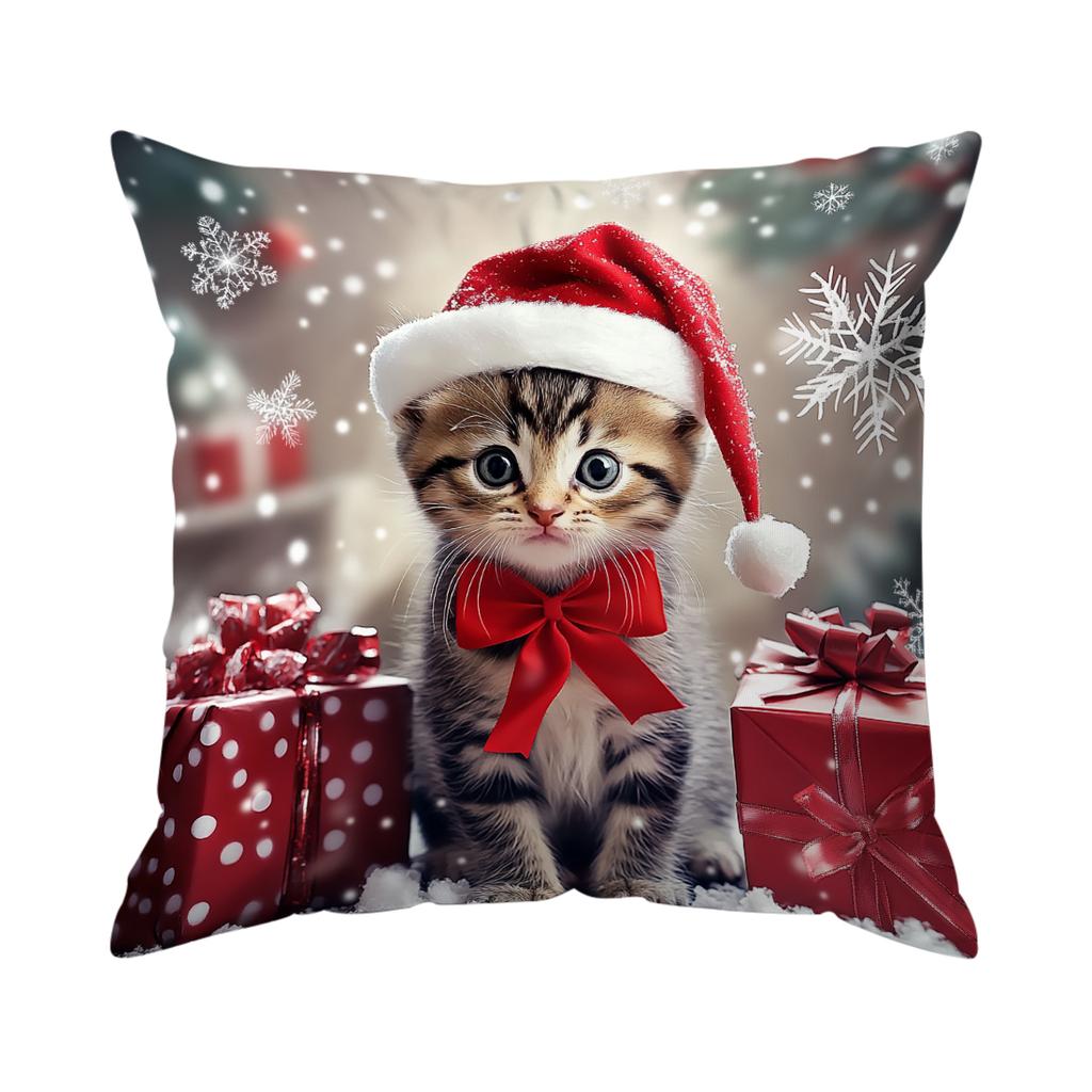 Christmas Themed Cat Pillowcase Bedroom Sofa Cushion Cover 100% Polyester Living Room Cushion Pillowcase Home Decor