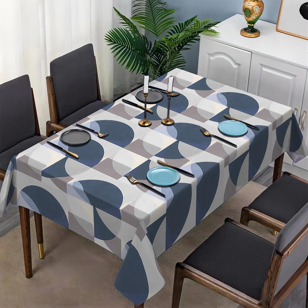 One geometric pattern tablecloth - blue, grey and white polyester rectangular table cover, suitable for partieszyc
