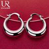925 Sterling Silver Round Smooth U-shaped Large Ring Piercing Earrings Fashionable Wedding Jewelry