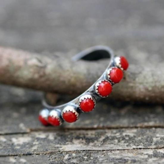 Retro Ethnic Style Turquoise Small Round Beads Ring Women Jewelry Accessories