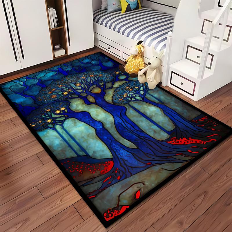 Abstract Blue Forest Tree Pattern Carpet for Living Room Decor Rug Suitable for Use As an Anti-slip for Living Room Bedroom Sofas