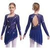Sparkly Girls Lyrical Dance Dress with Sheer Sleeves Asymmetric Hem Cutout Back for Performance