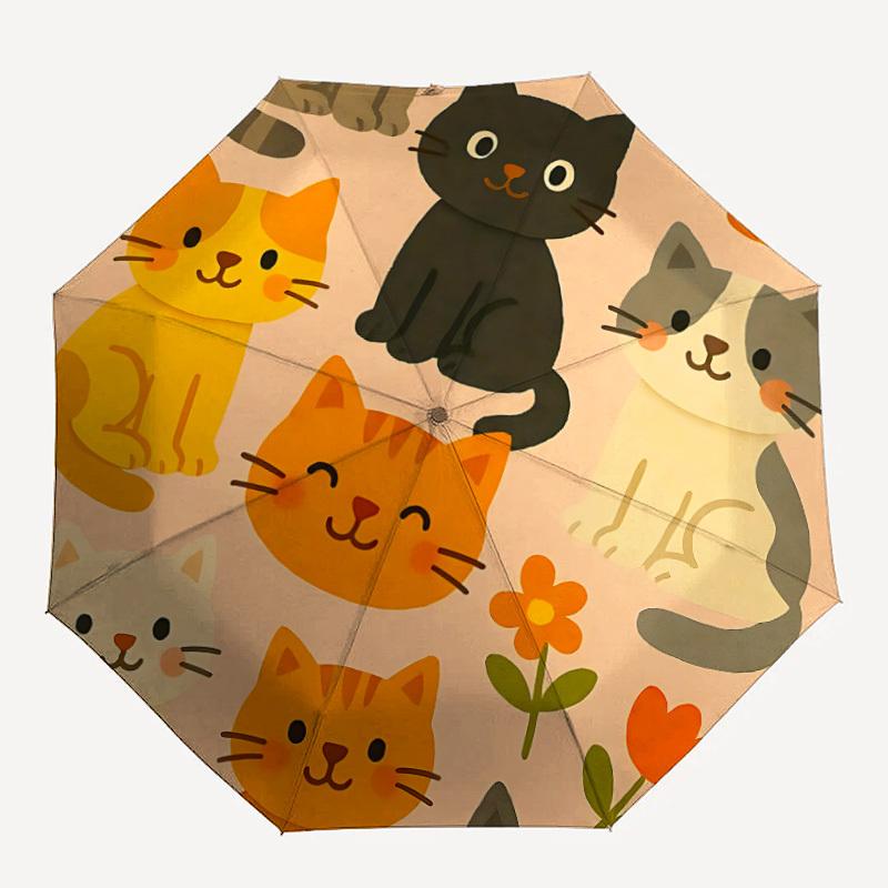 1pc Cat Floral Automatic Open/close Leisure Umbrella, 8-Rib sturdy structure, Portable Travel Umbrella, Parties, Everyday Use, 11159