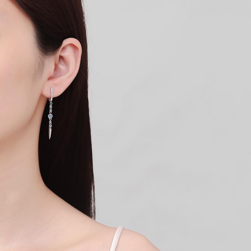 925 Sterling Silver Moissanite Drop Earrings Sparkling Dangle Earrings with Crystal Chain & Solitaire for Women Gift