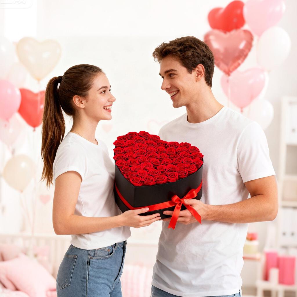 Forever Flowers, 50 konservierte Rosen in einer Herzform-Box, Ewige Blumen Unsterbliches Bouquet Geburtstagsgeschenk zur Lieferung Prime Frauen Ihr Ehefrau Mütter,
