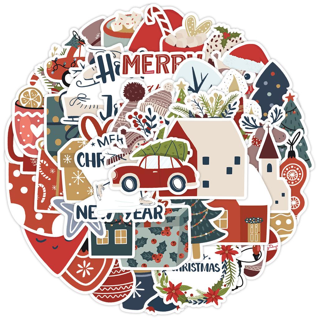 50 Christmas Doodle Stickers Suitcase Car Notebook Skateboard Water Cup Waterproof Decorative Stickers