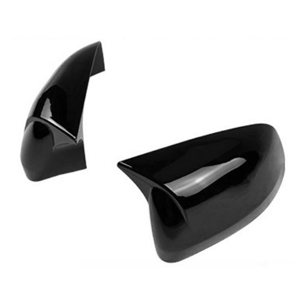 1 Pair Bright Black ABS Car Rearview Mirror Covers - Horn Style Shells.