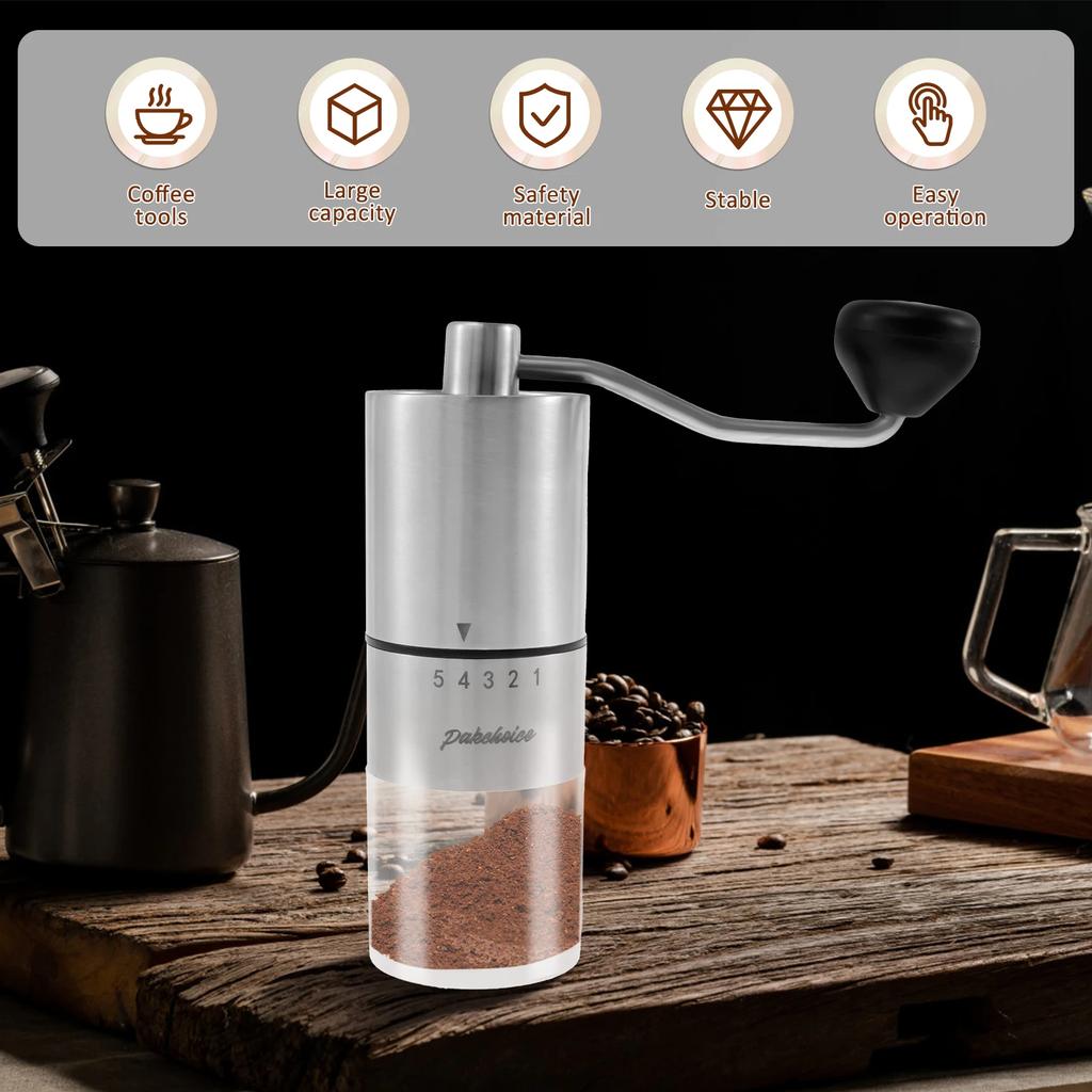 Manual Coffee Grinder Stainless Steel Hand Coffee Mill Hand Cranked Grinder Coarseness Adjustable Household Coffee Crusher