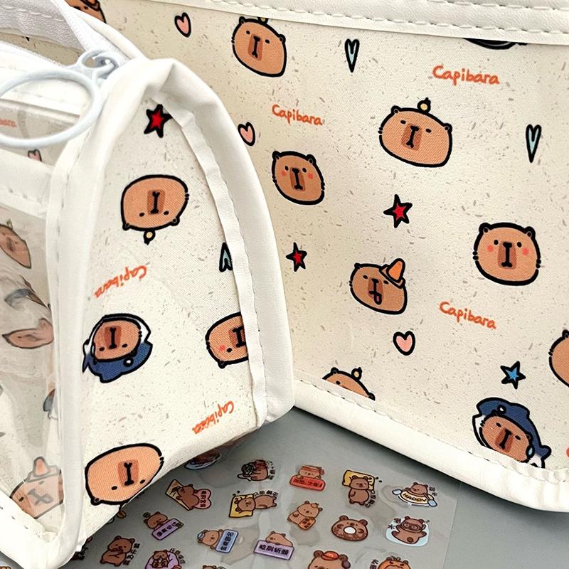 Kreslené průsvitné pouzdro na tužky Vícevrstvé vertikální Velkokapacitní úložná taška na psací potřeby Školní potřeba Kosmetická taštička