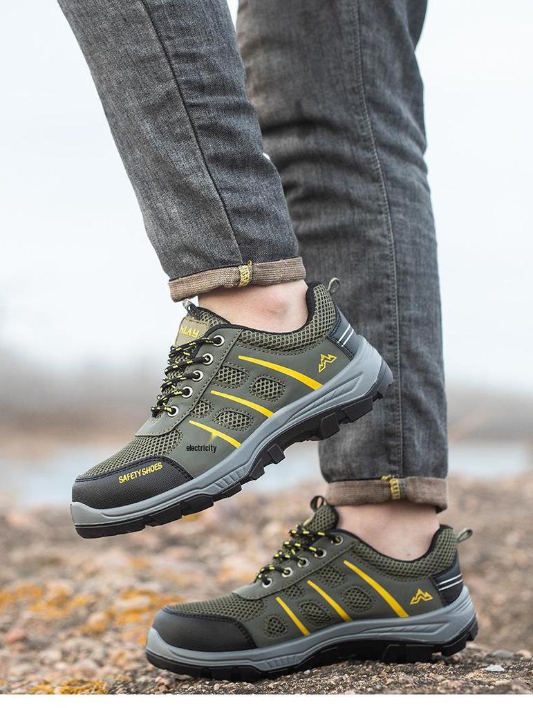 Men's Steel Toe Low-Top Safety Shoes: Anti-Smash, Anti-Puncture, Breathable, Wear-Resistant for Construction Sites.