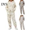 Zestaw Bluza z Kapturem i Spodnie Dresowe Camo 2 Szt./Zestaw Damski Garnitur Nadruk Długie Rękawy Gruba Bluza Codzienny Dres Elastyczna Talia Spodnie ze Ściągaczem przy Kostce Sport