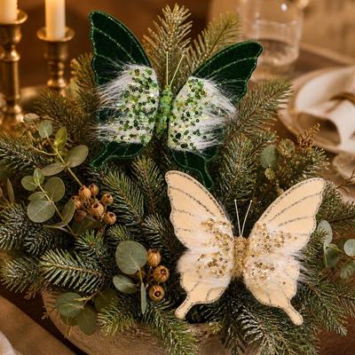 Glitter Christmas Butterfly Ornaments Clip-On Artificial Butterfly Pendant  Home Party