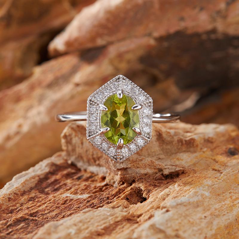 S925 Sterling Silver Natural Color Treasure Citrine Amethyst Ring Female Topaz Peridot Earrings Index Finger Ring