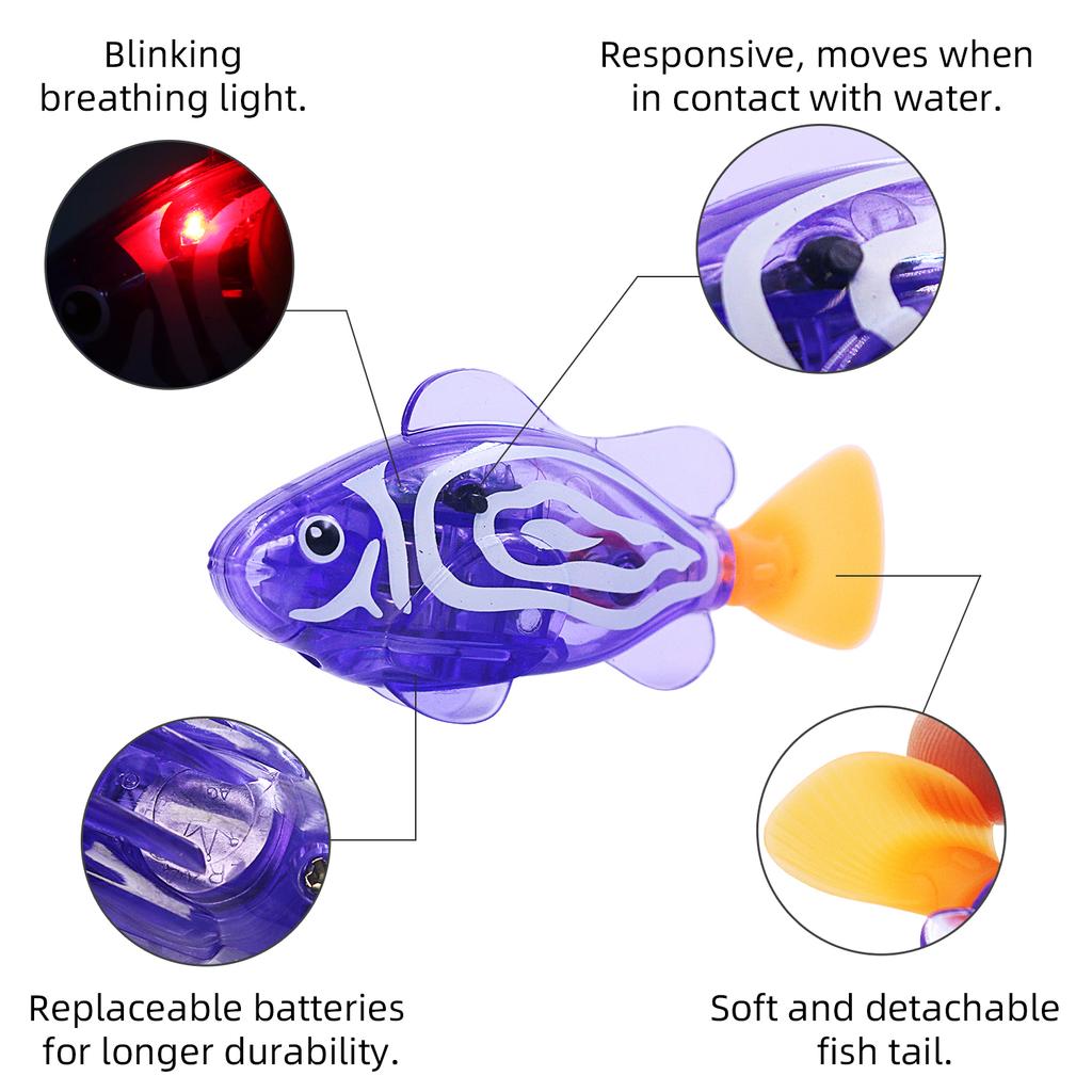 Interactive Robot Fish Toys For Cat/Dog,Activated Swimming In Water With Led Light,Swimming Bath Plastic Fish Toy Gift