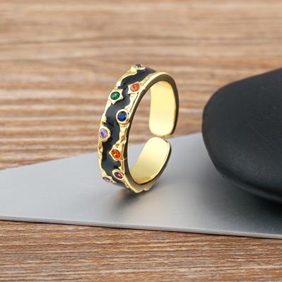 Nidin Heißer Verkauf 6 Farben Kupfer Inlay Zirkon Charme Offene Ringe Verstellbar Für Frauen Männer Verlobung Hochzeitsfeier Finger Schmuck