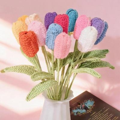 Creative Finished Knitted Tulips Flower Crochet Flowers Handmade Plant  Party Decor