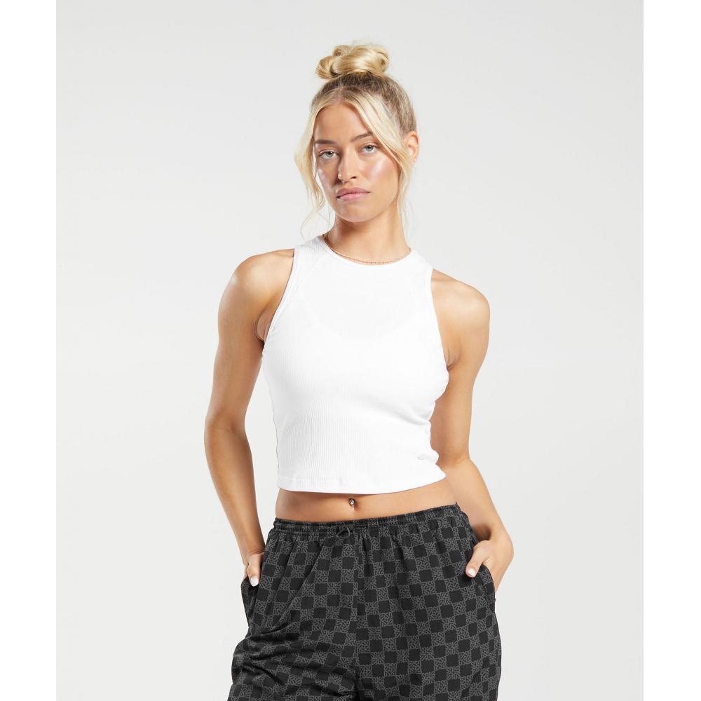 

GYMSHARK Cotton Rib Midi Tank White B5A1K WB57