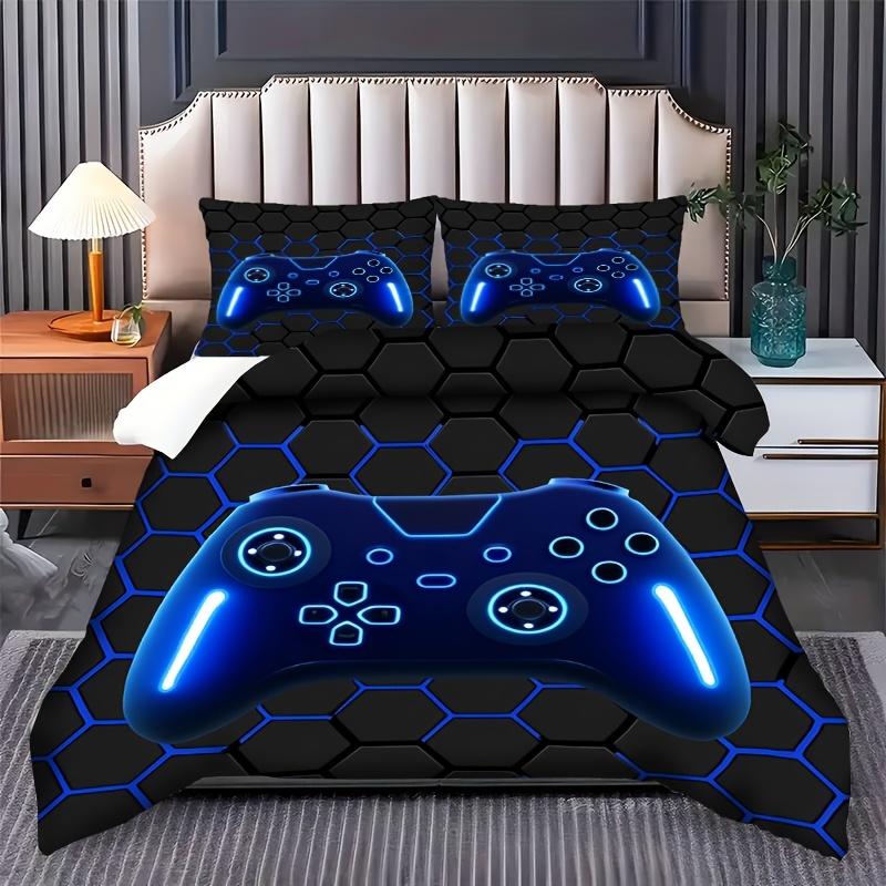 

2/3Pcs Game Controller Pattern Duvet Cover Set, Light Blue Trendy Digital Print Bedding with Zipper, Machine Washable EU Twin(135x200cm)