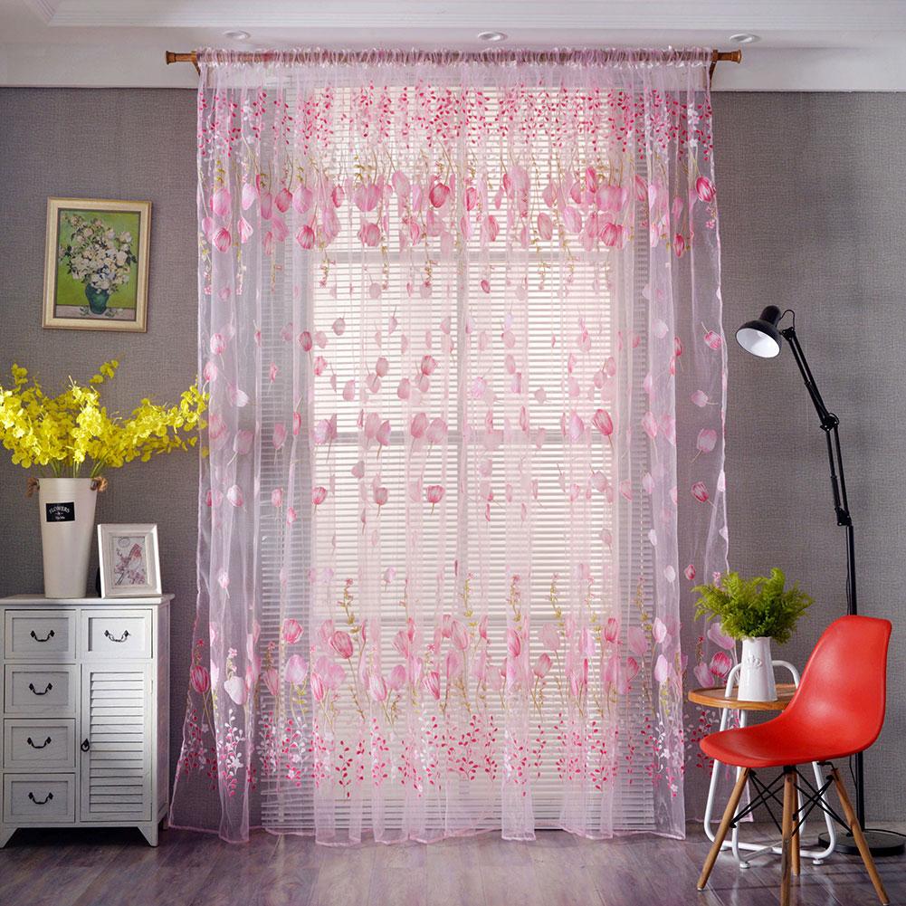 Floral Pattern Window Voile Sheer Curtains Panel for Bedroom Living Room Balcony