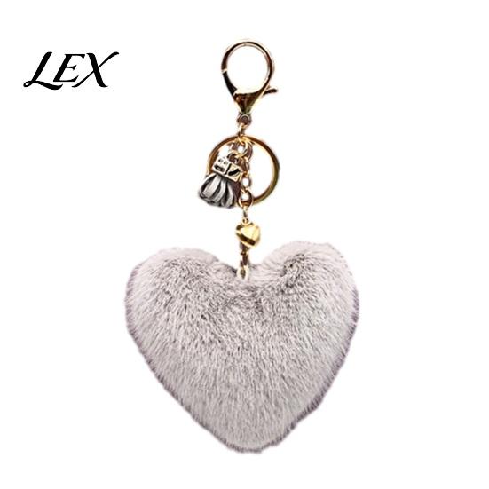 Plush Love Keychain Heart for Backpack, Fuzzy Keyring Decorative Bag Charm, Women Girls Handbags Accessory