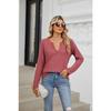 Spring and Autumn Women's Blouse Loose V-neck Long-sleeved Solid Colour Casual Tops