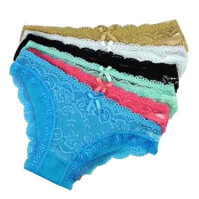 Bielizna damska Bawełna Sexy Koronki Przodu Niskiej Talii Hipster Majtki Figi Damskie Figi dla Kobiet 6 Sztuk/partia