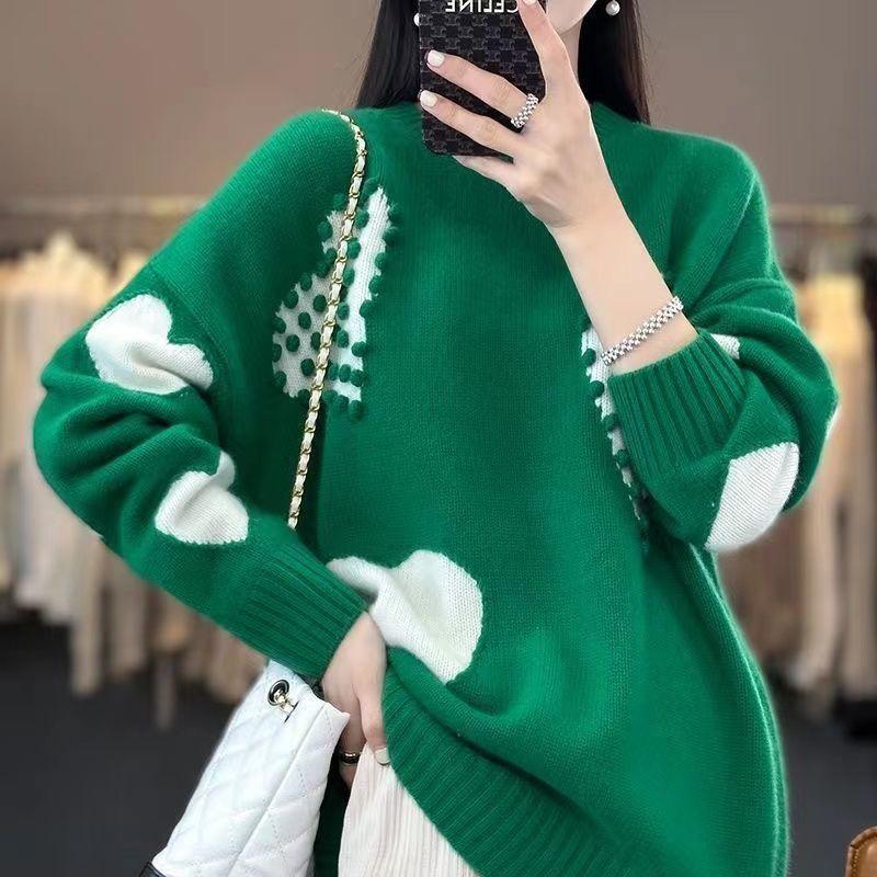 Women's Wool Sweater Thick Warm Loose Pullover Wool Sweater Casual Color Block Pullover Knit Jumper