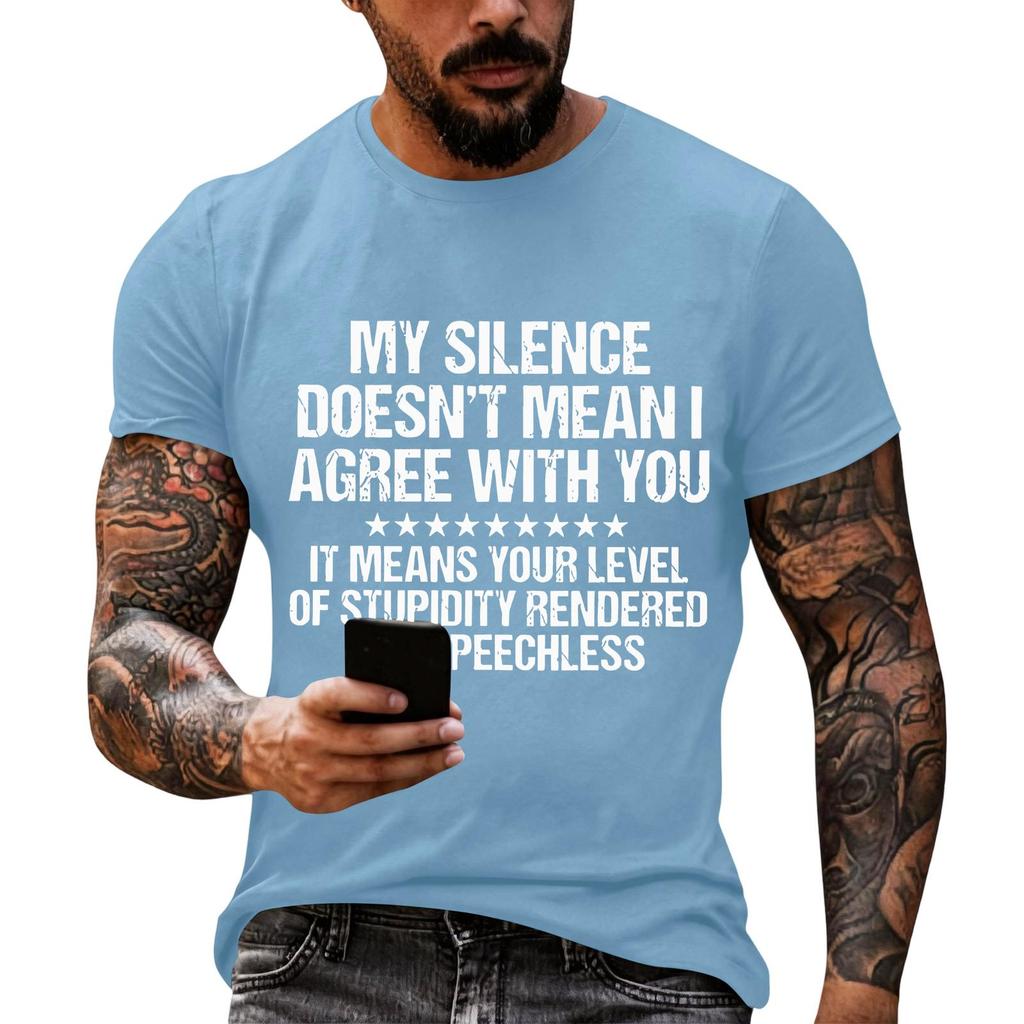 Men's Casual Graphic T Shirt Short Sleeve Loose Fit Crew Neck Tee Top with Printed Text Statement Comfortable Everyday Wear