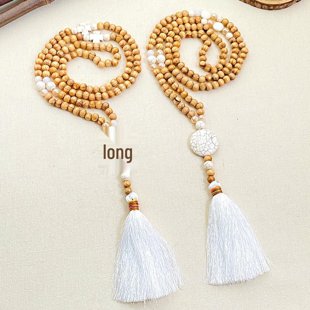 Ethnic Style Handmade Wooden Bead Tassel Necklace for Women