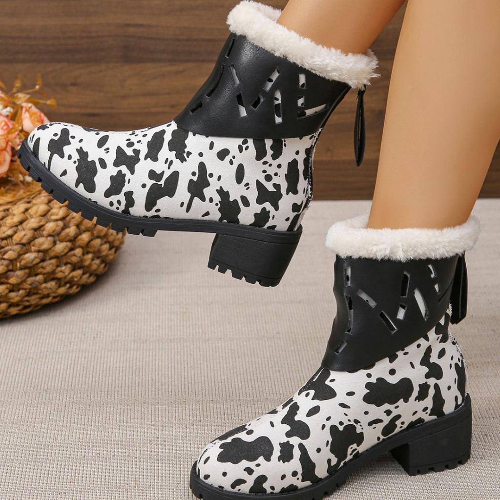 Leopard print women's shoes new  short Martin boots spring autumn winter casual winter boots zipper middle heel thick heel suede