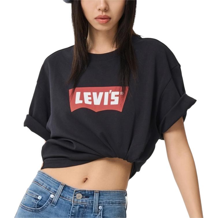 Levis Color Block Letter Print Comfortable Short Sleeve T-Shirt Men T-Shirts Black 001AM-0000
