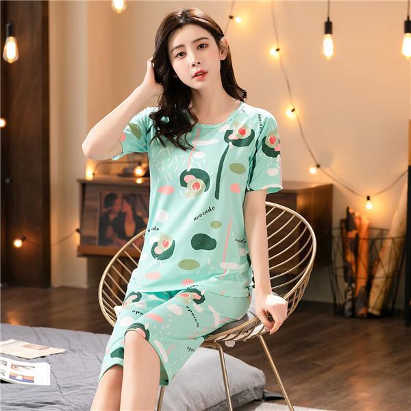 Pajamas Women's Summer, New Spring and Summer Short-sleeved Cute Loose Cropped Pants Loungewear Two-piece Set Summer