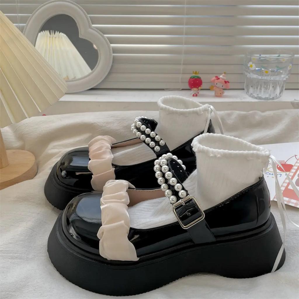 Fashion Ladies Pumps Cute Mary Jane Women's Shoes Platform Gothic Japanese Style Lolita Round Toe Kawaii Pearl Wholesale High Quality 39