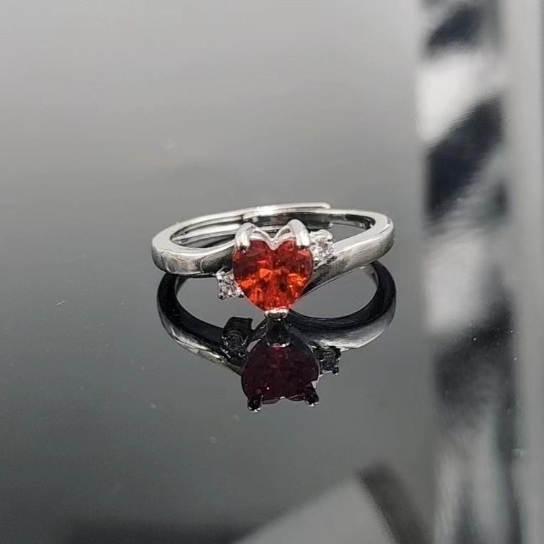 Multi-Colored Zircon Love-Shaped Open Ring Women'S Niche Light Luxury Personality Sweet Ring