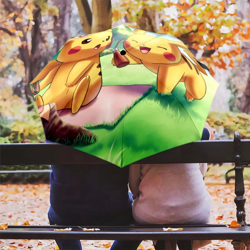 Pikachu-Muster, automatischer Klappschirm, tragbares und faltbares Design, 8 Rippen, ein Weihnachts- oder Geburtstagsgeschenk.