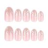 24 Pcs Flowers Stick on Nail Simple Artificial Acrylic Nail Short Round False Nail Glittering Press On Nail for Woman