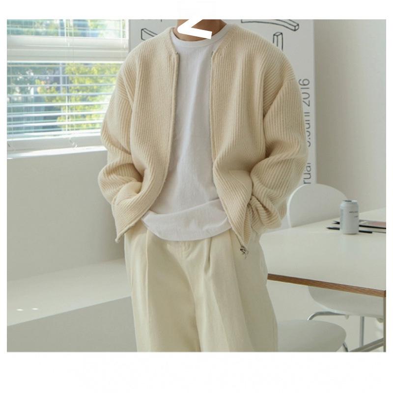 Modny Męski Luźny Dzianinowy Kardigan – Jesień/Zima Koreański Styl Zamek Sweter Płaszcz