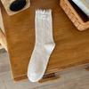 Black Fungus Lace Socks, Women's Spring and Autumn Cloth Label Long Socks, Pure Cotton Breathable and Versatile Mid-calf Socks