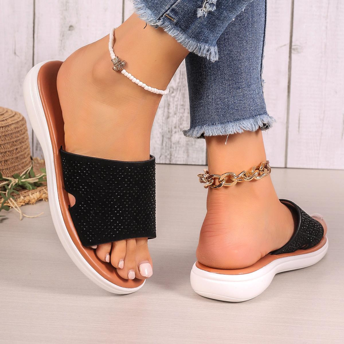 

Large size flat-bottomed slippers women s polyurethane bottom lightweight fly-woven muffin slippers 36 чорний