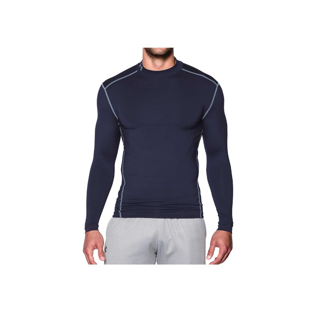 Under Armour Strong Stretch Half High Neck Long Sleeve Fitness Shirt Men tops Dark-Blue 1265648-410